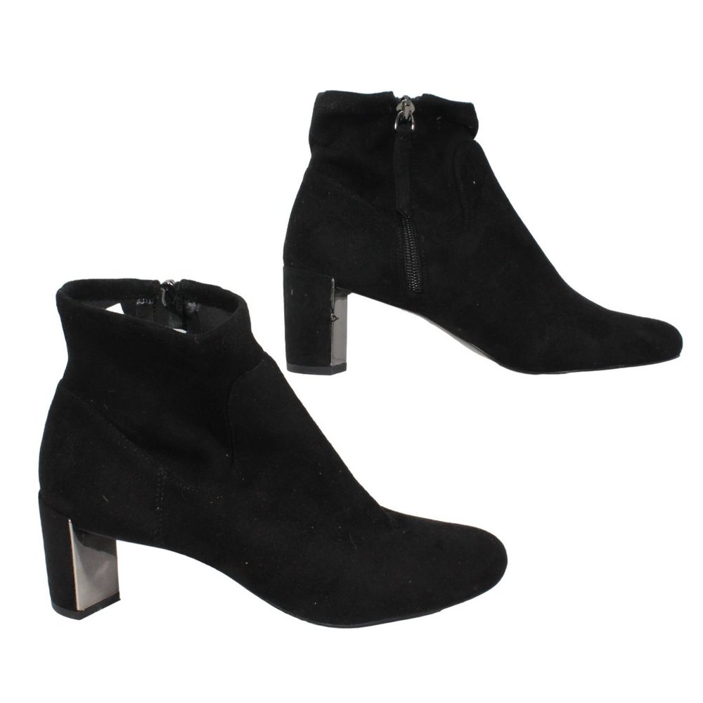 Nine West Size 7.5M Falup Black Suede Zippered Block Heel Ankle Bootie Boots - Picture 5 of 10